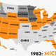 Illustration for article titled Map: Six Decades of the Most Popular Names for Boys, State-by-State
